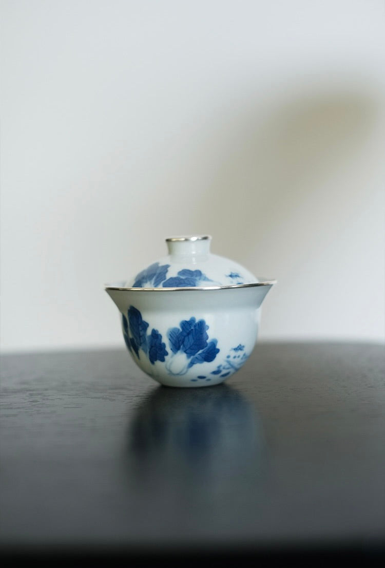 Wood-Fired Qinghua Cabbage Gaiwan with Silver Rim · 60ml