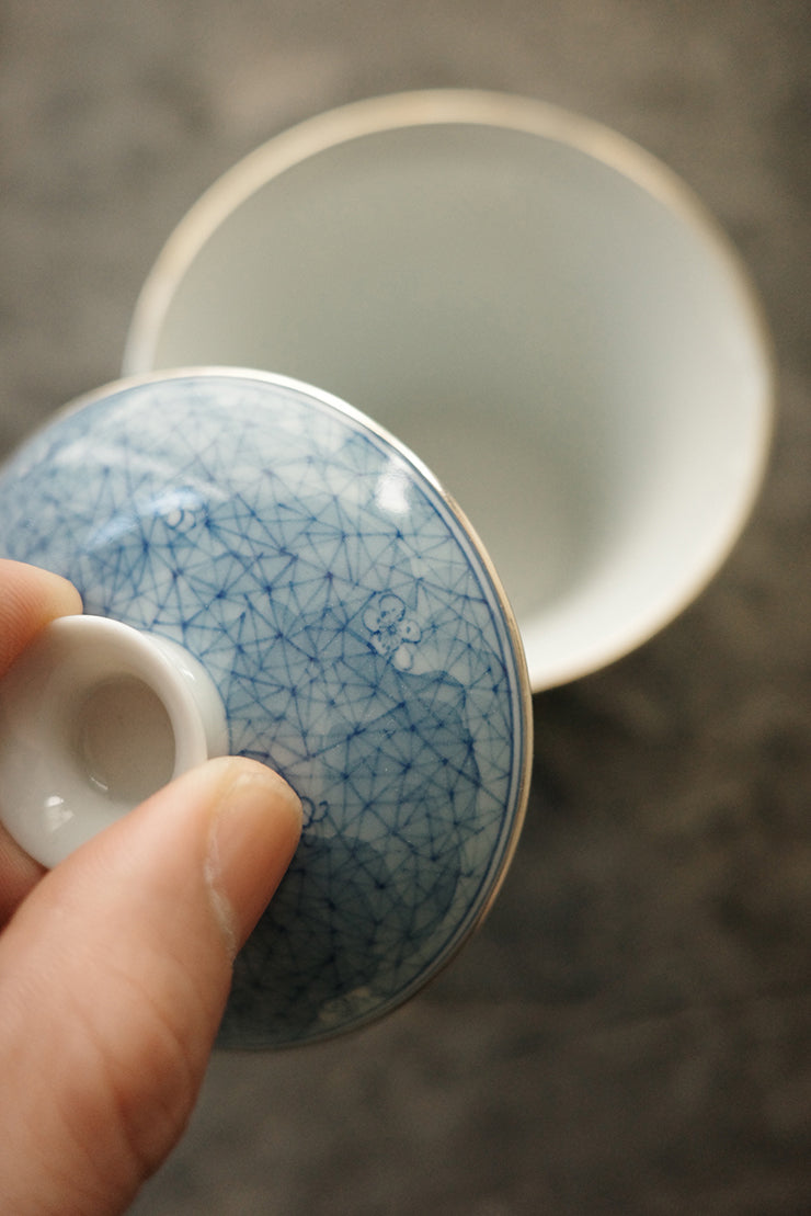 Silver-Rimmed Blue Ice Plum Blossom Gaiwan