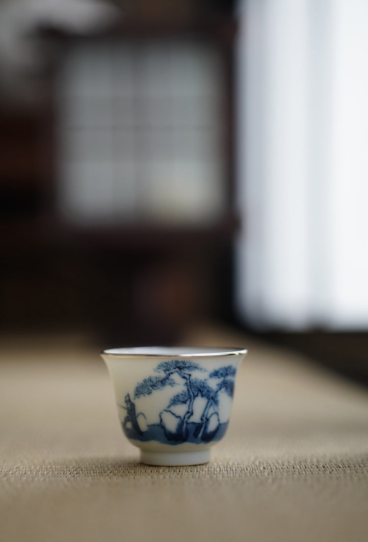 Silver-rimmed Qinghua Fisherman Teacup