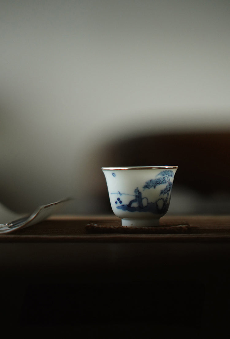 Silver-rimmed Qinghua Fisherman Teacup