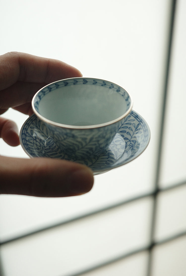 "1000 Leaves" Qinghua Teacup Holder & Coasters