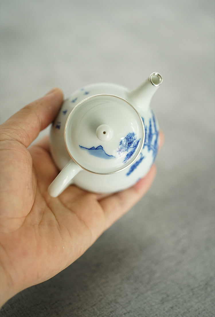 Mountain Fisherman's Retreat Qinghua Porcelain Teapot