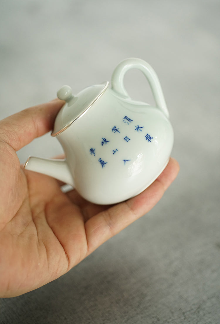 Mountain Fisherman's Retreat Qinghua Porcelain Teapot