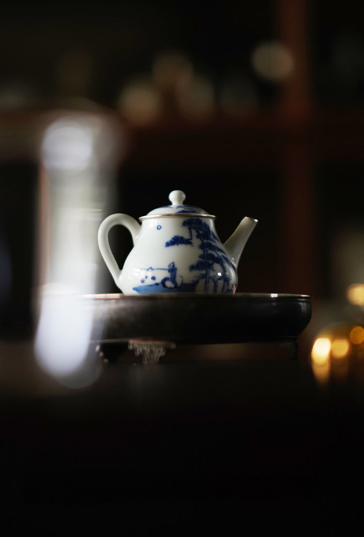 Mountain Fisherman's Retreat Qinghua Porcelain Teapot