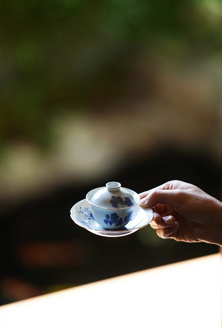 Wood-Fired Qinghua Cabbage Gaiwan with Silver Rim · 60ml