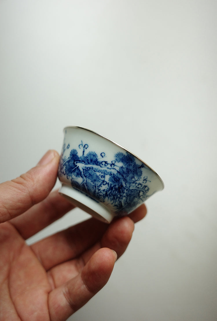 "Three Friends of Winter" Qinghua Host Cup with Silver Rim