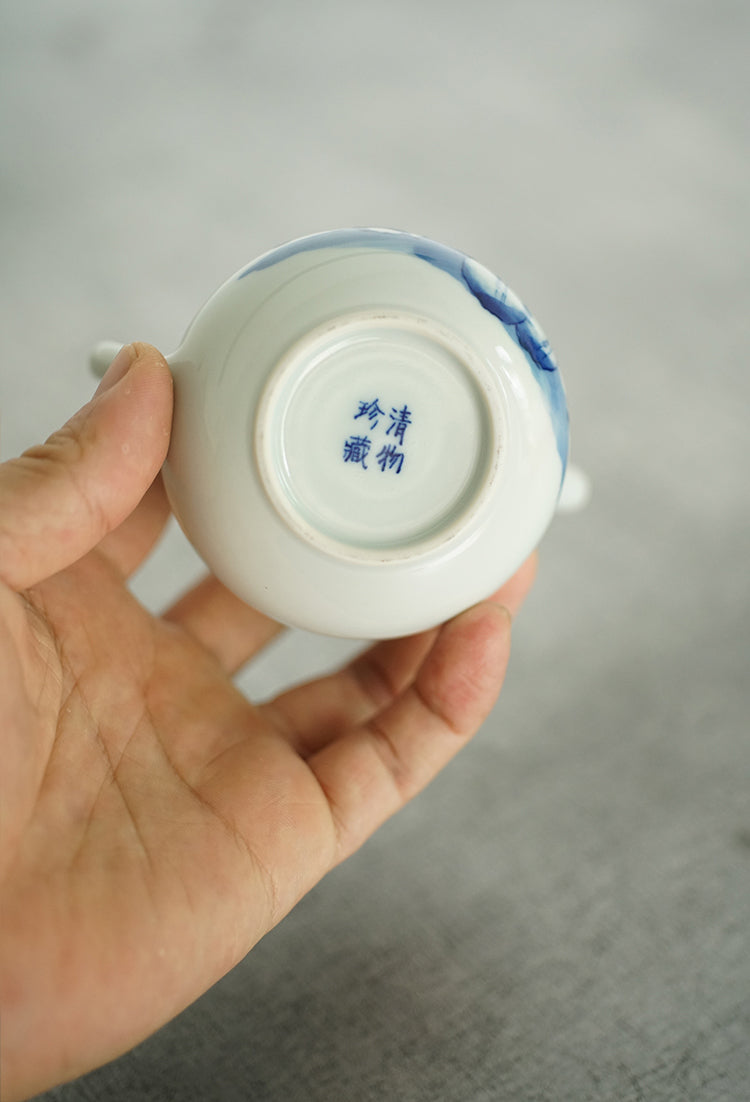 Mountain Fisherman's Retreat Qinghua Porcelain Teapot