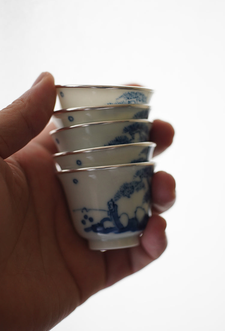 Silver-rimmed Qinghua Fisherman Teacup