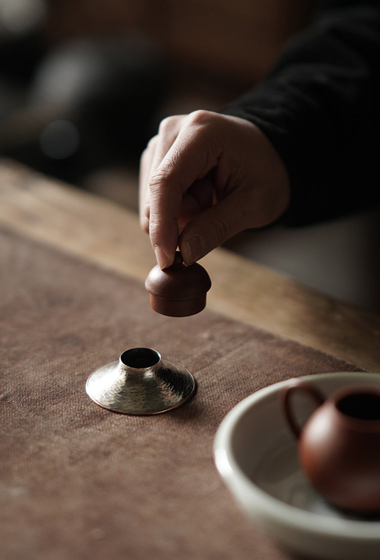 Silver and Copper Tea Leaf Guide & Lid Rest