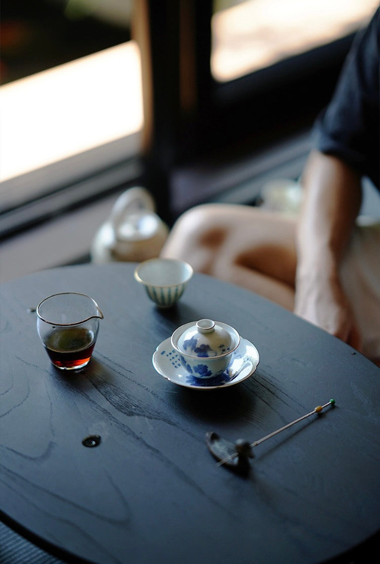 Wood-Fired Qinghua Cabbage Gaiwan with Silver Rim · 60ml