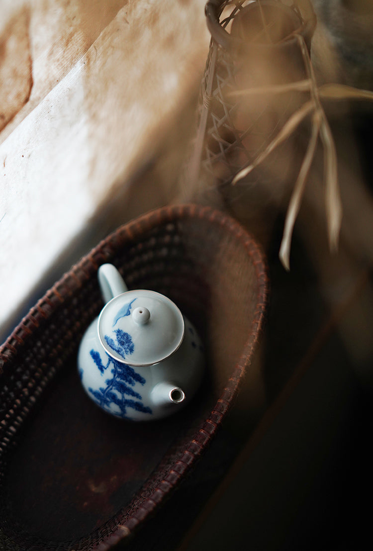 Mountain Fisherman's Retreat Qinghua Porcelain Teapot