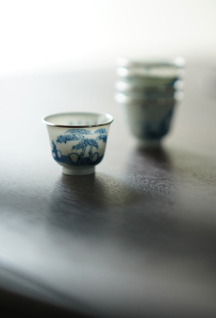 Silver-rimmed Qinghua Fisherman Teacup