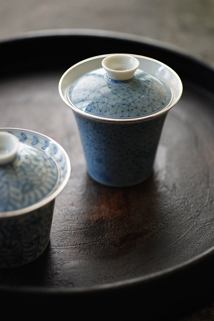 Silver-Rimmed Blue Ice Plum Blossom Gaiwan