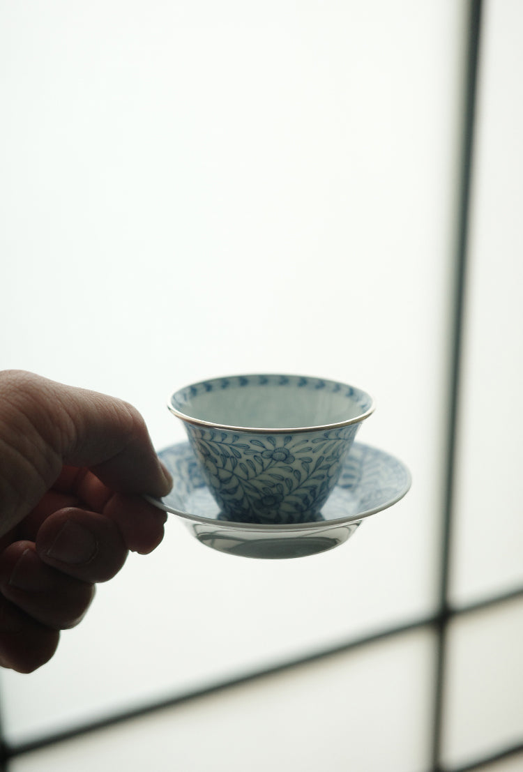 "1000 Leaves" Qinghua Teacup Holder & Coasters