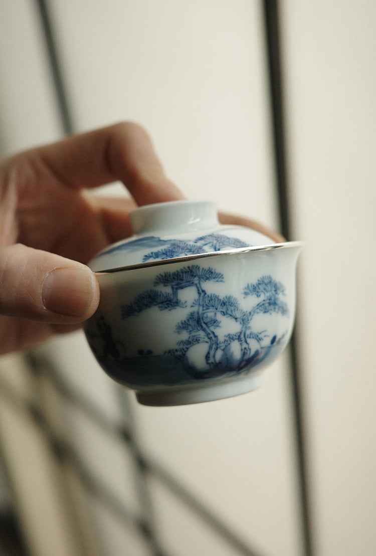 Mountain Fisherman's Retreat Qinghua Porcelain Gaiwan