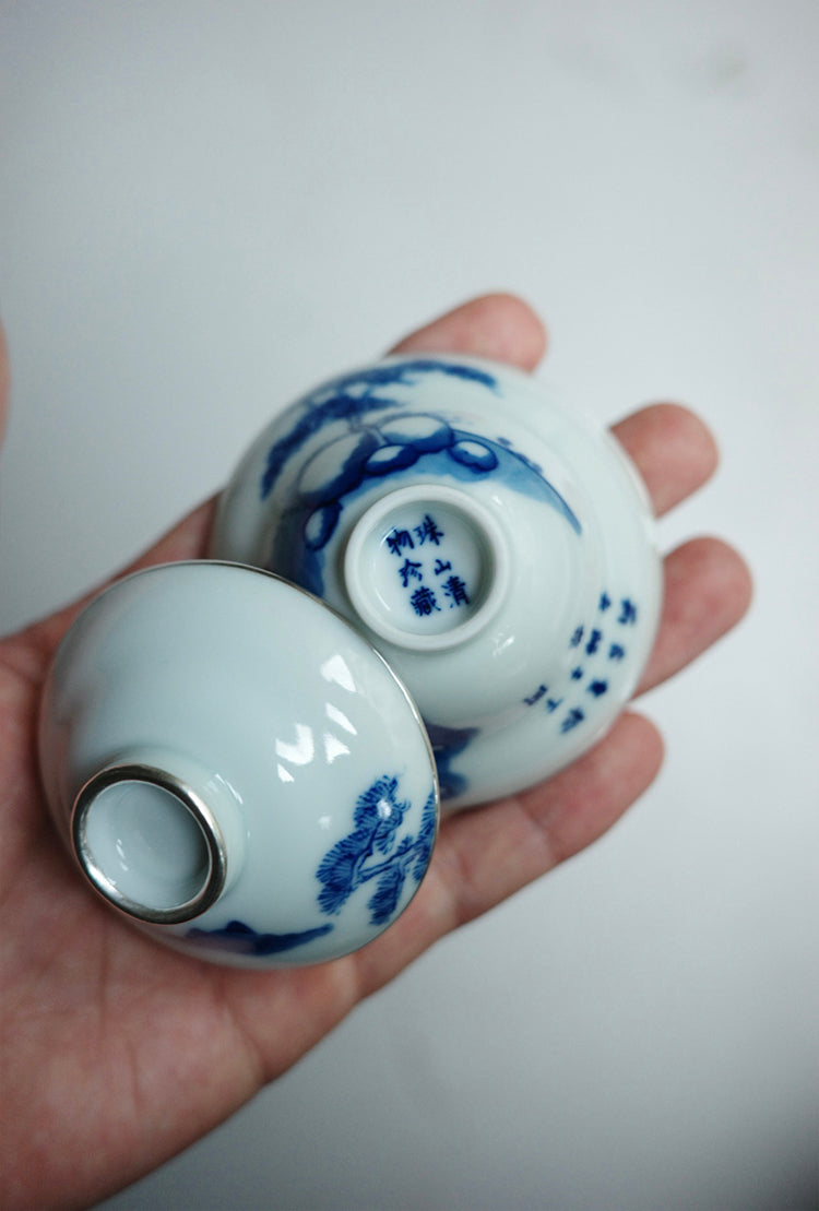 Mini Qinghua Gaiwan with Silver Rim 40ml