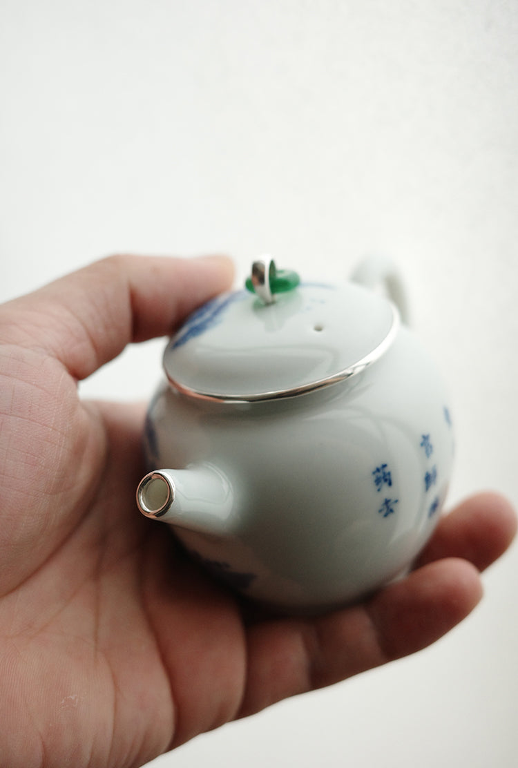 Silver & Jade Wood-Fired Qinghua Teapot