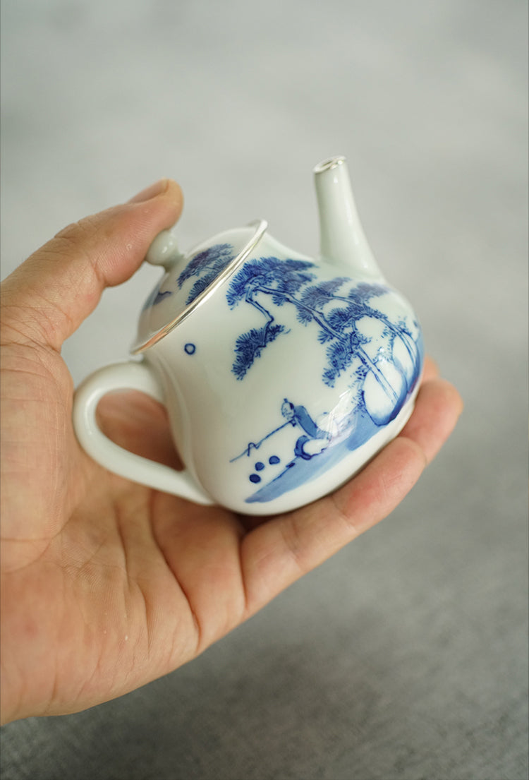 Mountain Fisherman's Retreat Qinghua Porcelain Teapot