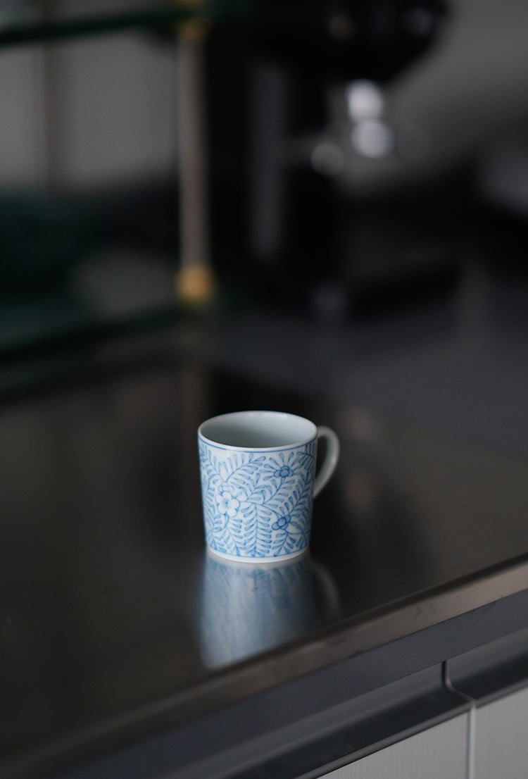 "1000 Leaves" Qinghua Blue & White Ceramic Coffee Cup