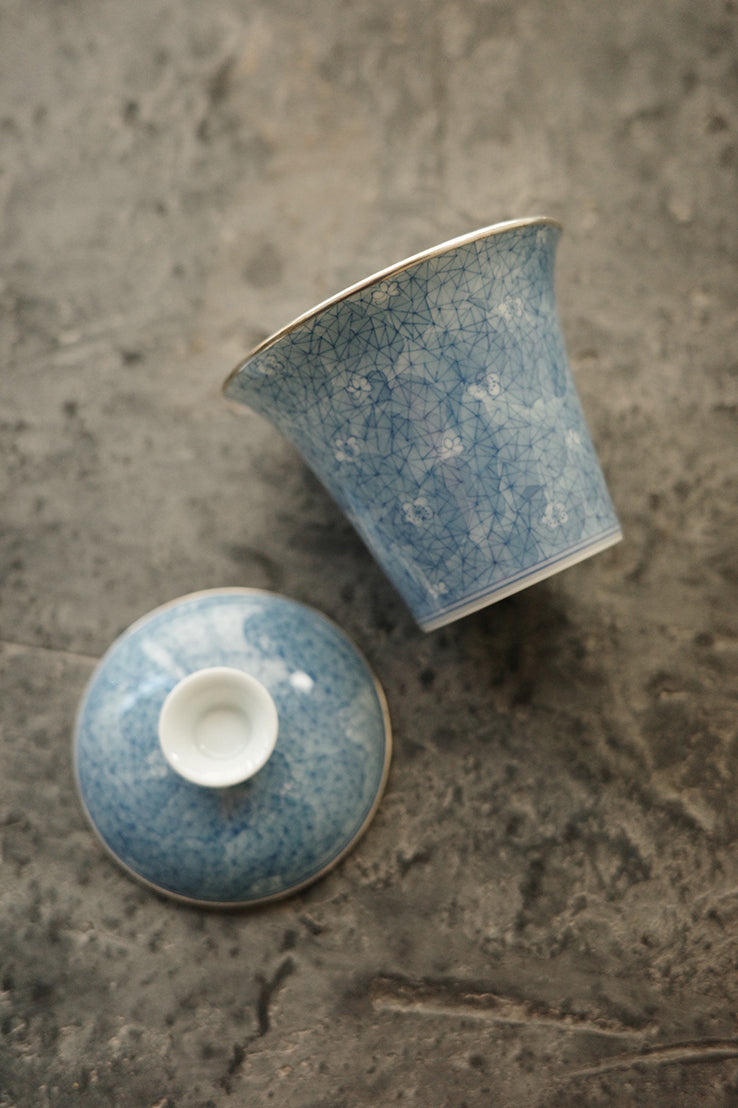 Silver-Rimmed Blue Ice Plum Blossom Gaiwan