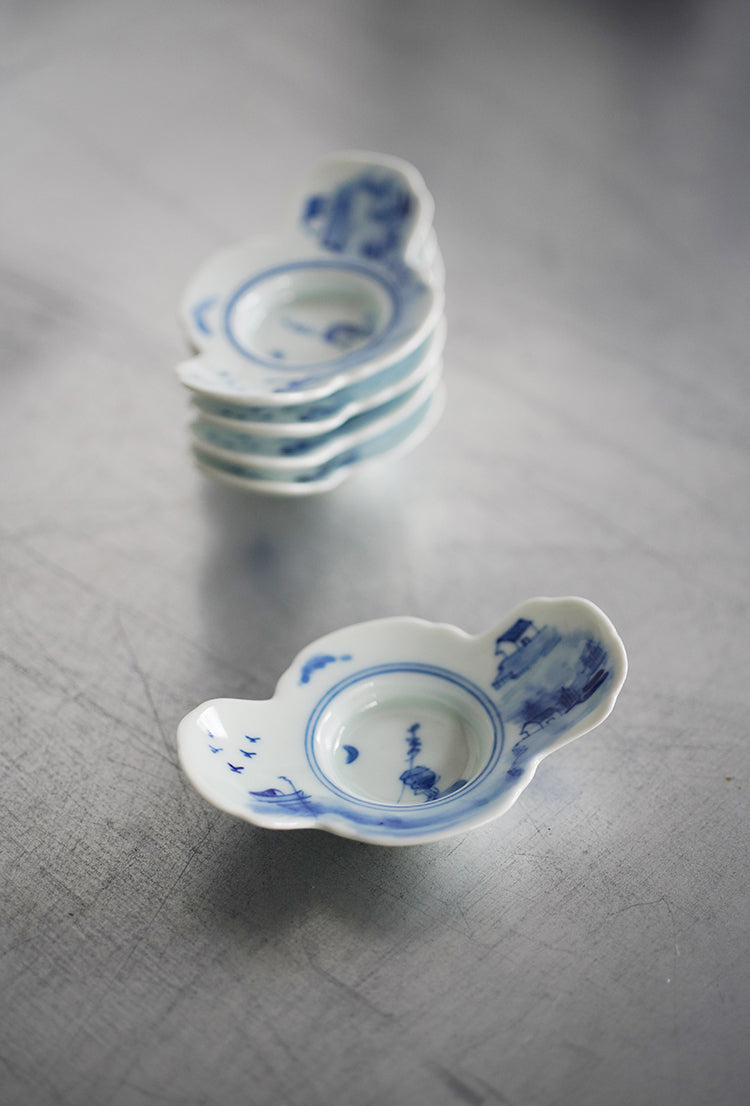 Fishing Man Qinghua Hand-made & Painted Teacup Saucers