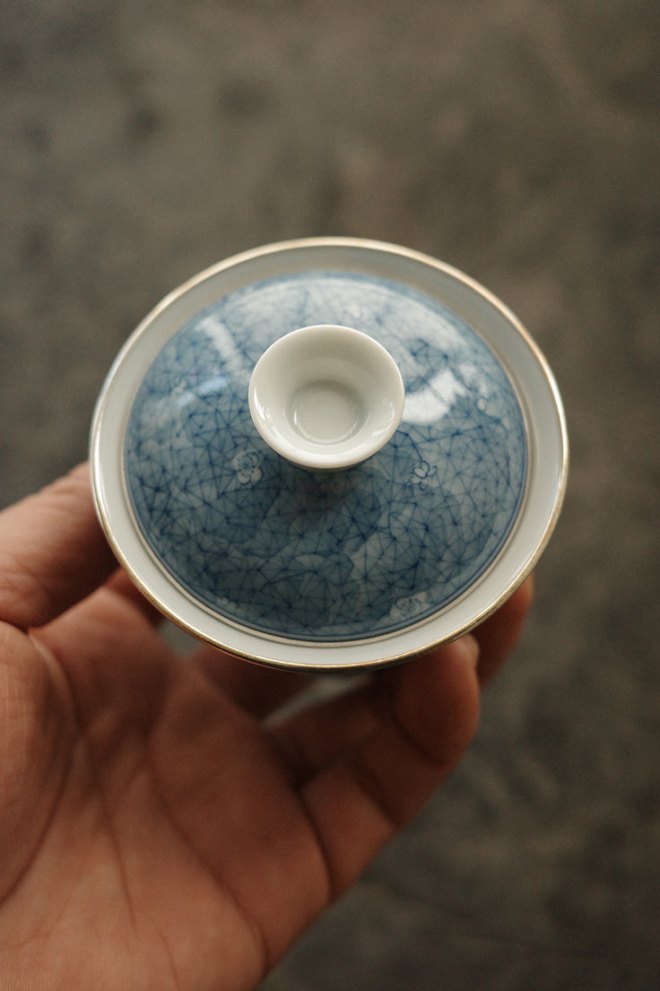 Silver-Rimmed Blue Ice Plum Blossom Gaiwan