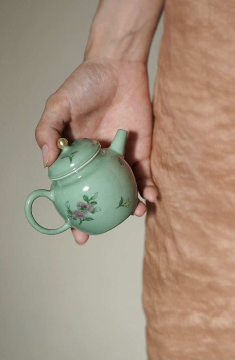 Stone Green Floral Small Wen Teapot