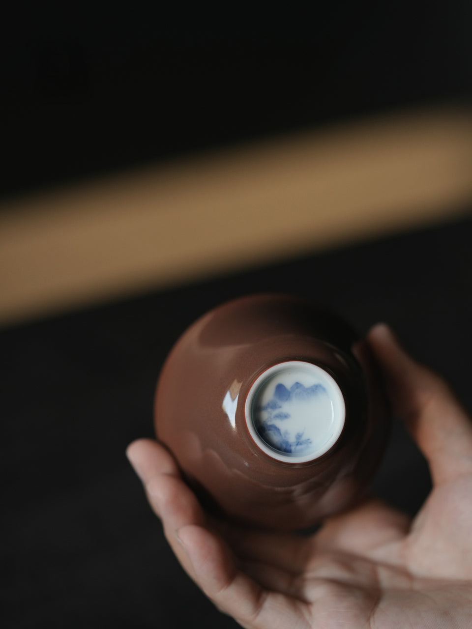 Espresso Glaze Blue & White Mountain Landscape Gaiwan