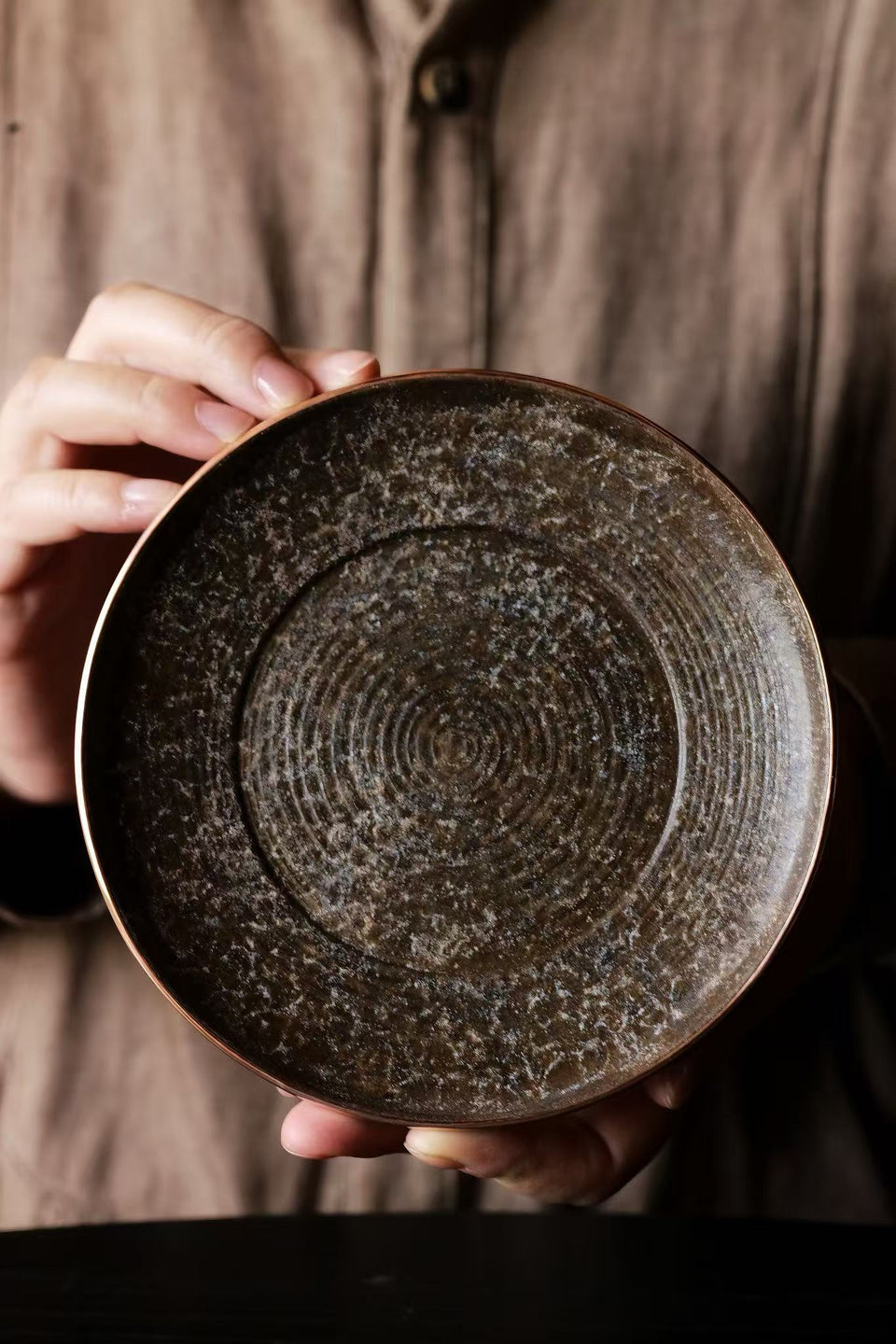 Granite Edge Series Hucheng Tea Tray with Copper Rim