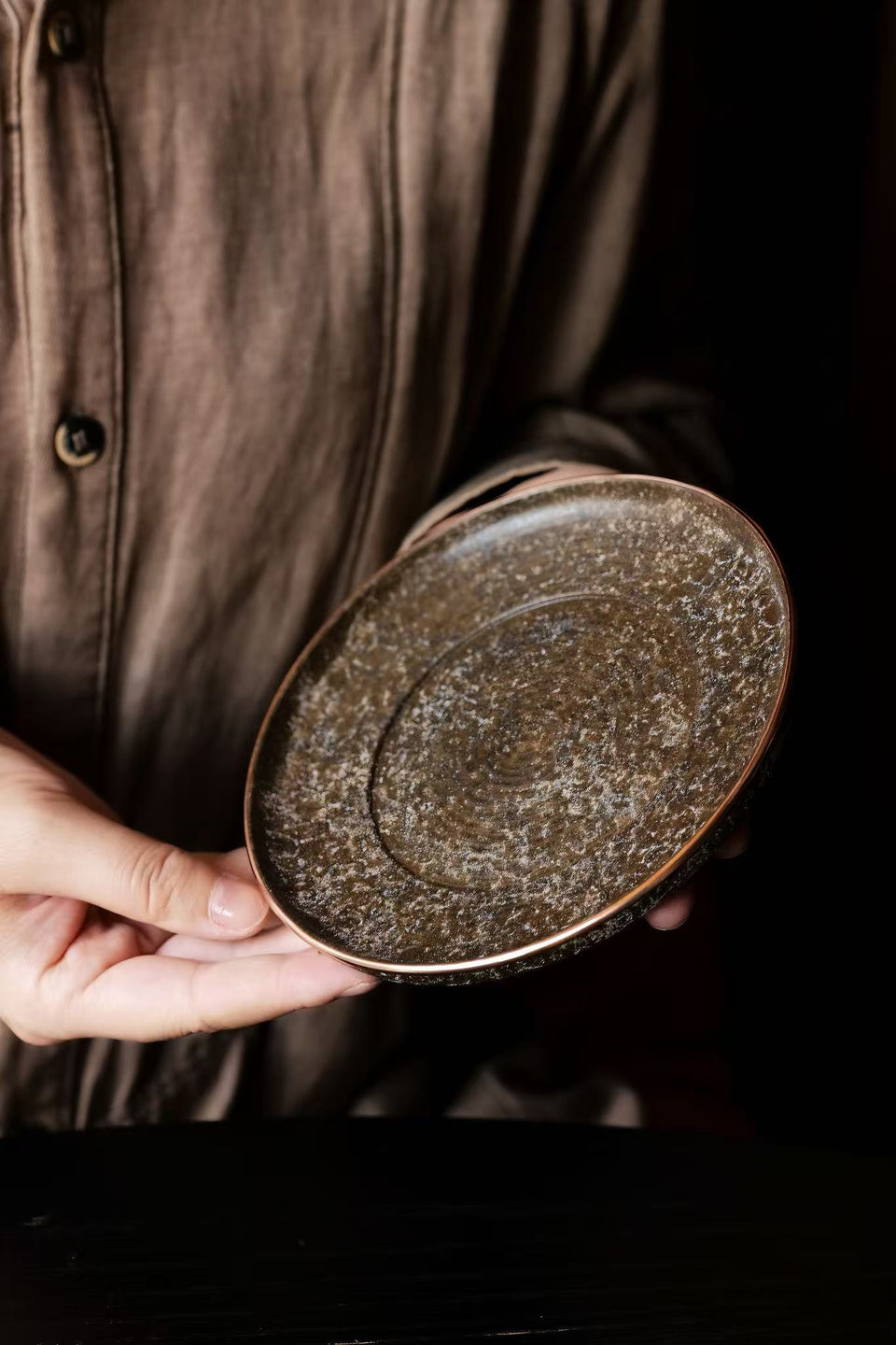 Granite Edge Series Hucheng Tea Tray with Copper Rim