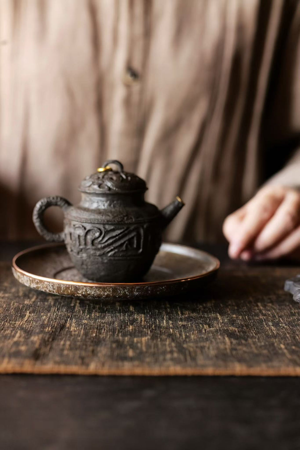 Granite Edge Series Hucheng Tea Tray with Copper Rim