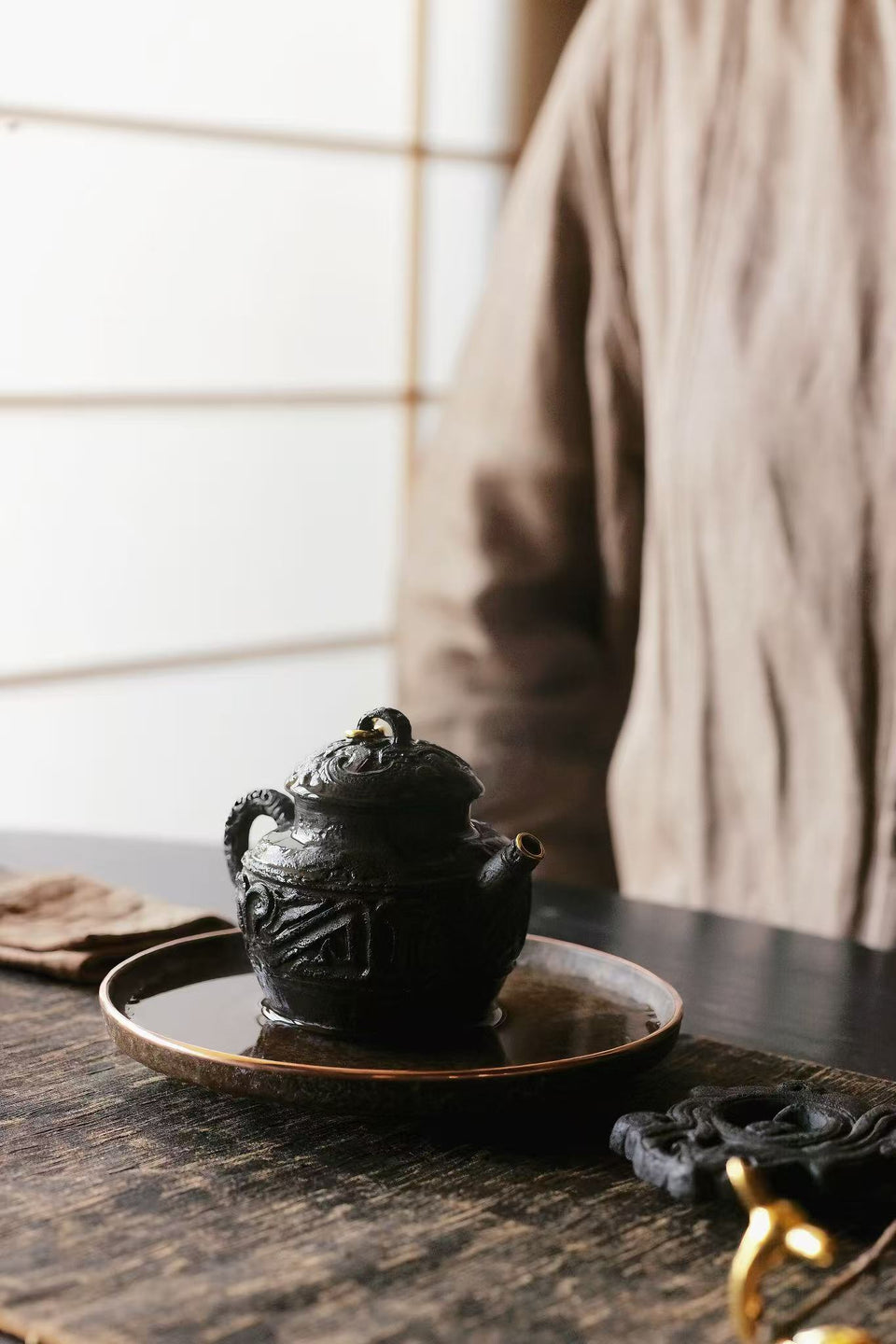 Granite Edge Series Hucheng Tea Tray with Copper Rim