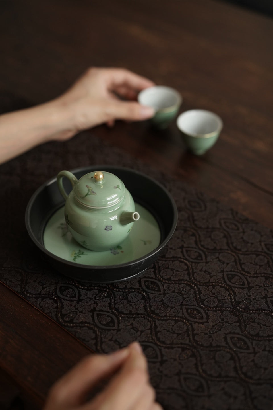 Stone Green Floral Small Wen Teapot