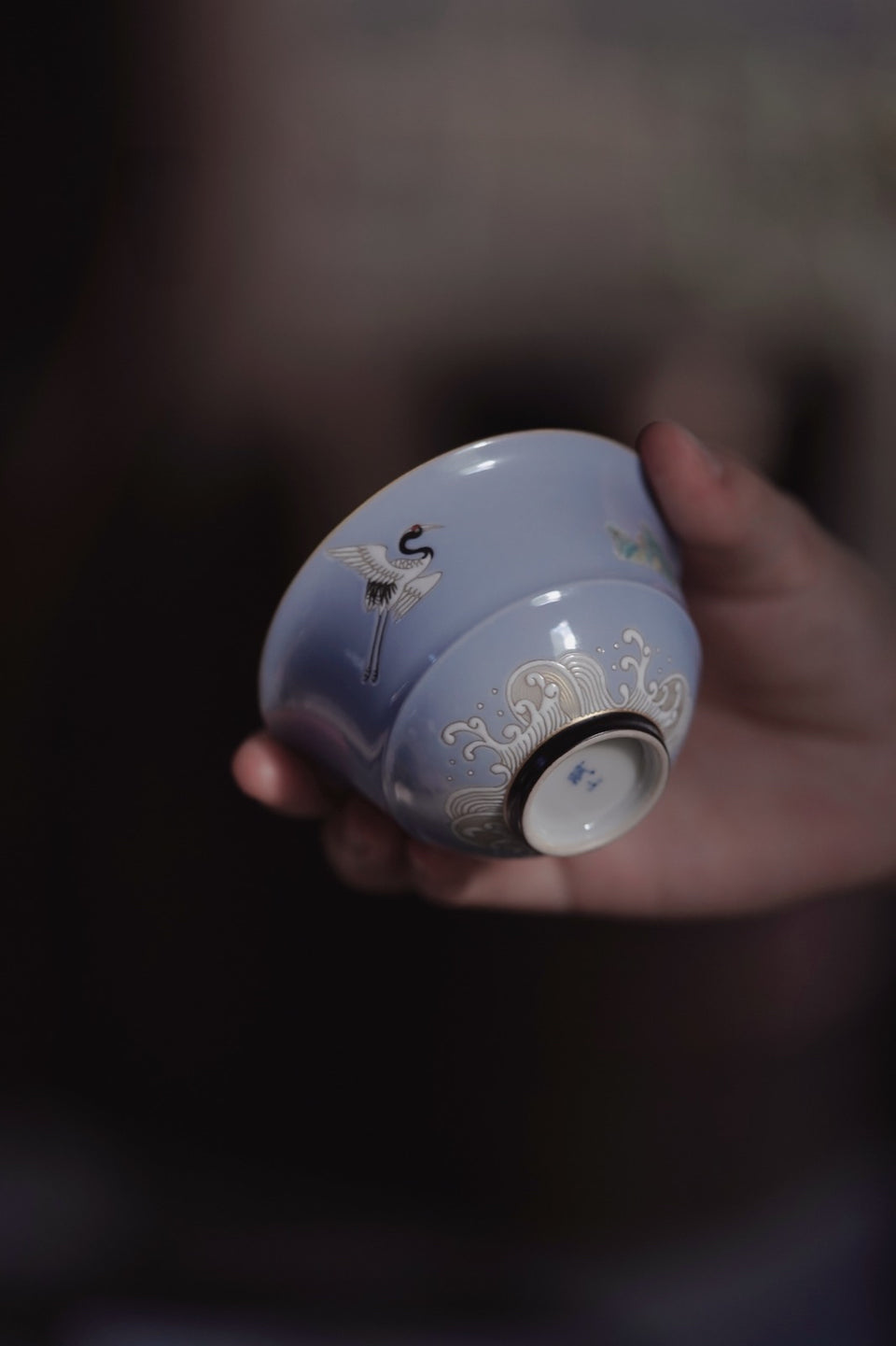 Yunshan Blue Crane & Waves Gaiwan