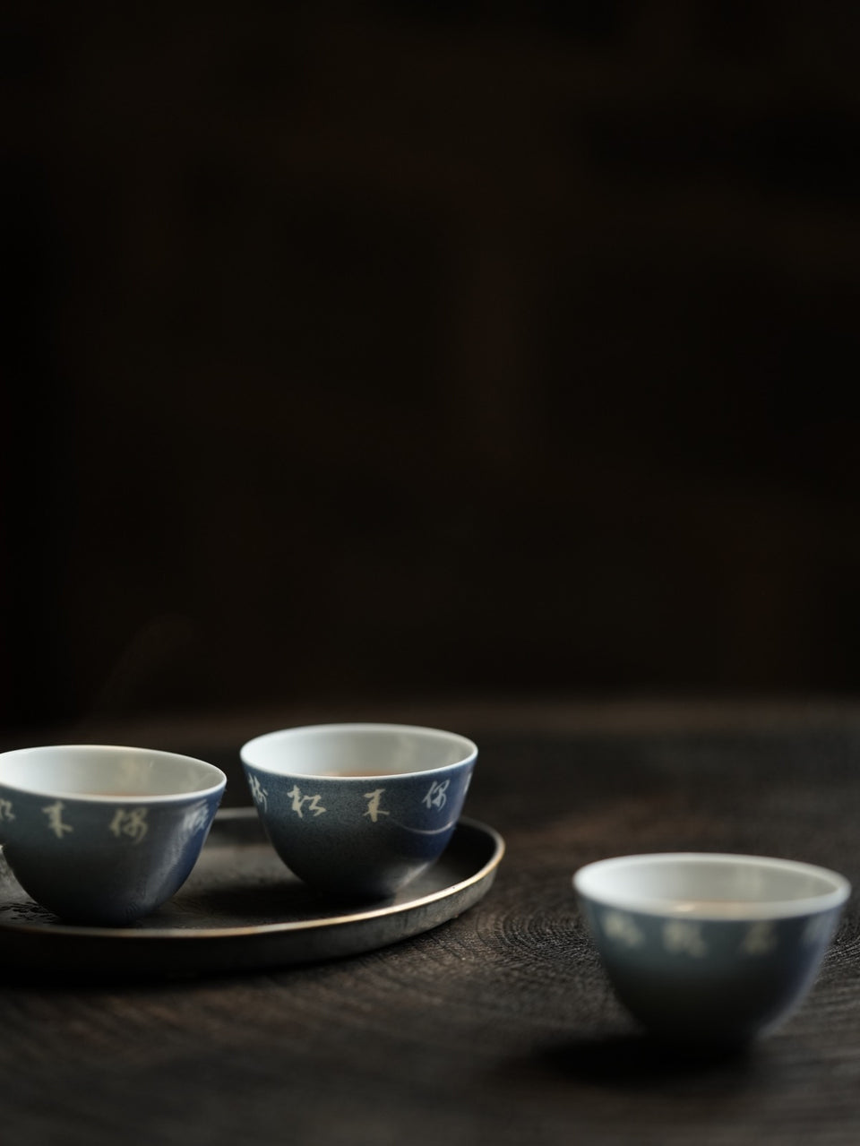 Blue "Sa Lan" Three-Teacup Set