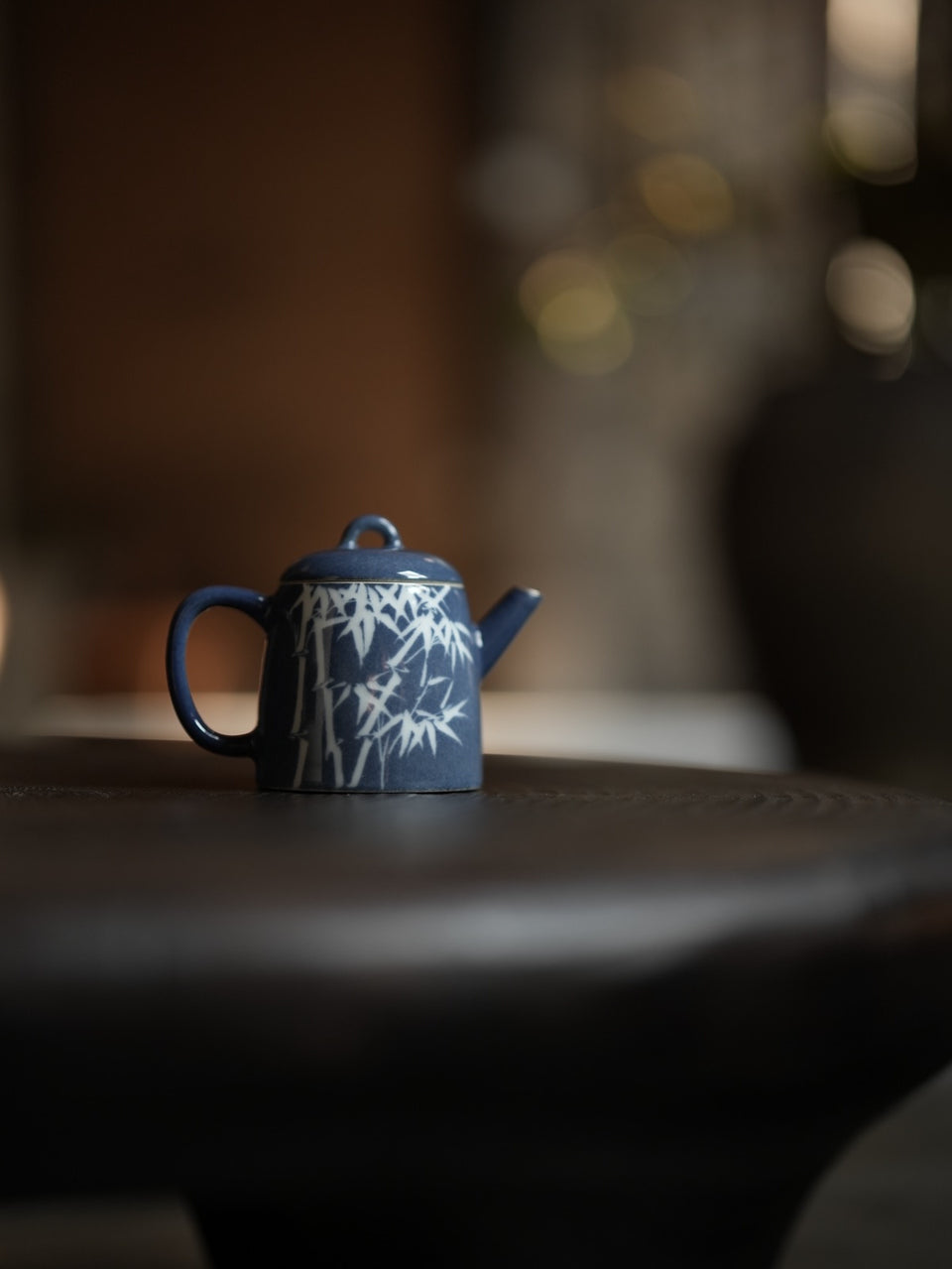 Blue "Sa Lan" Bamboo Teapot With Silver Rim