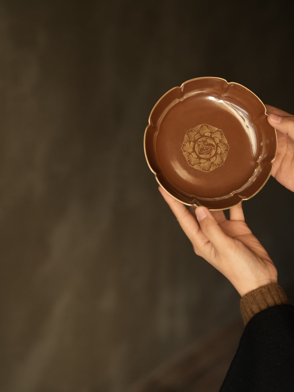 Espresso Glaze Sea-Duck Motif Kui Kou Tray Hucheng