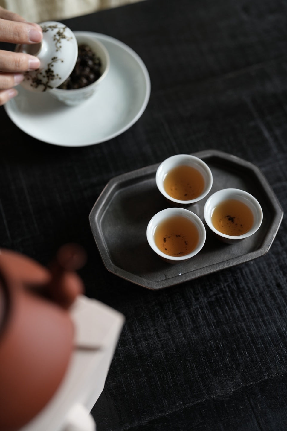 Octagonal Zisha Tea Boat Hucheng with Tin Top