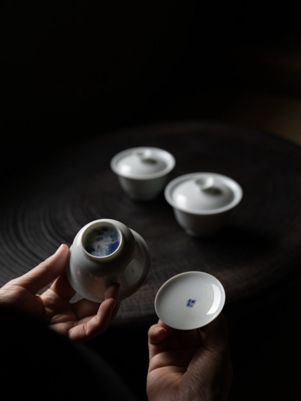 Tea Evaluation Gaiwan with Hidden Qinghua Scene