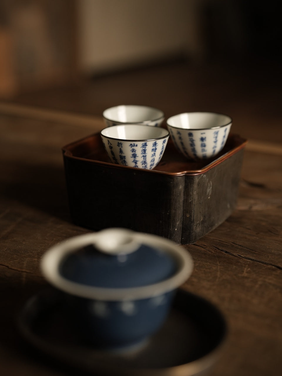Eggshell Blue-and-White Teacup with Silver Rim