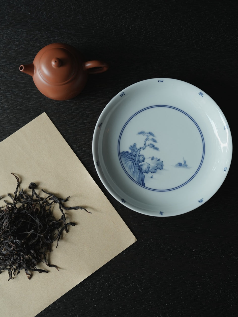 Cappuccino Glaze with Qinghua Landscape Hucheng Tea Tray
