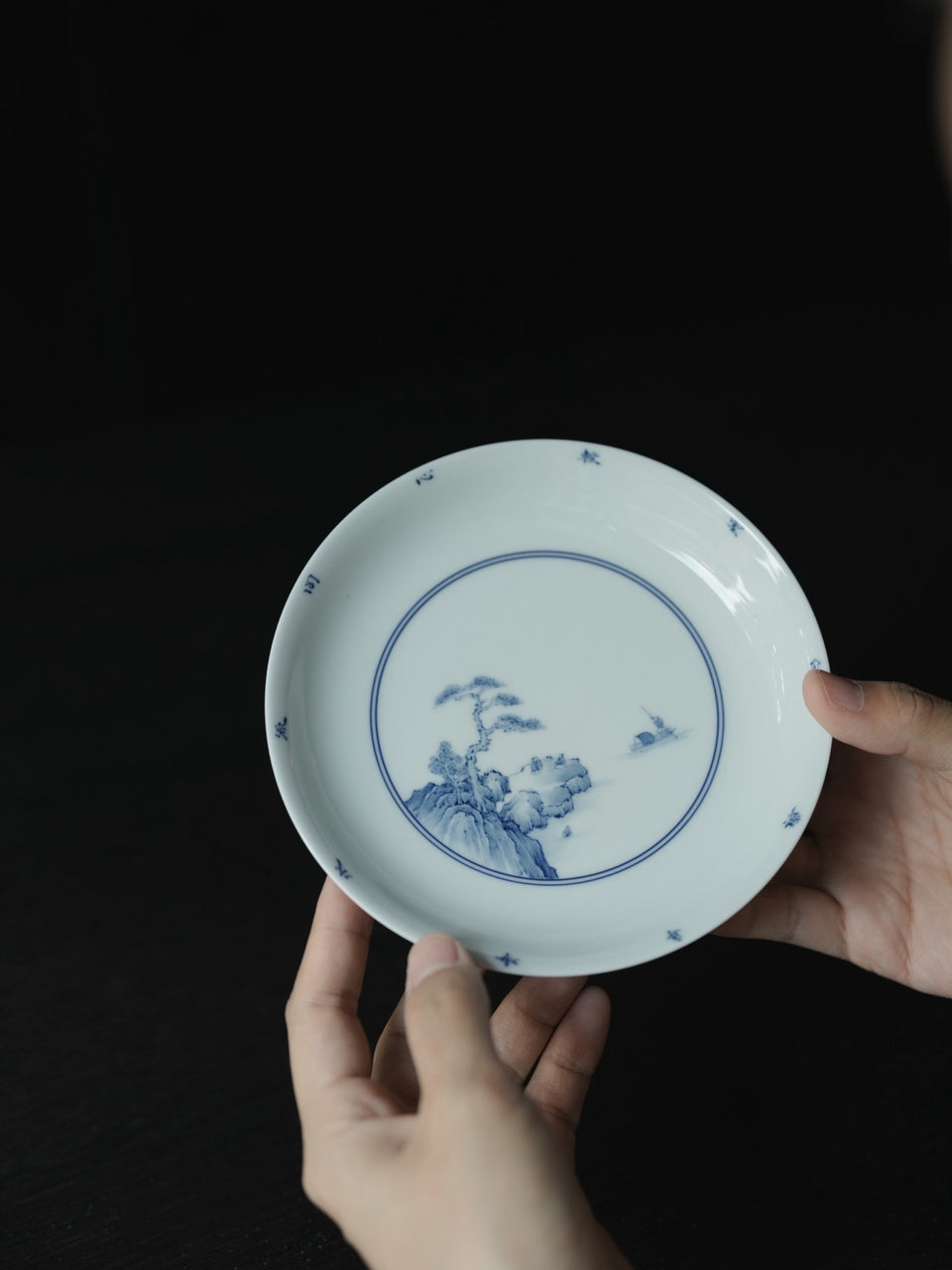 Cappuccino Glaze with Qinghua Landscape Hucheng Tea Tray