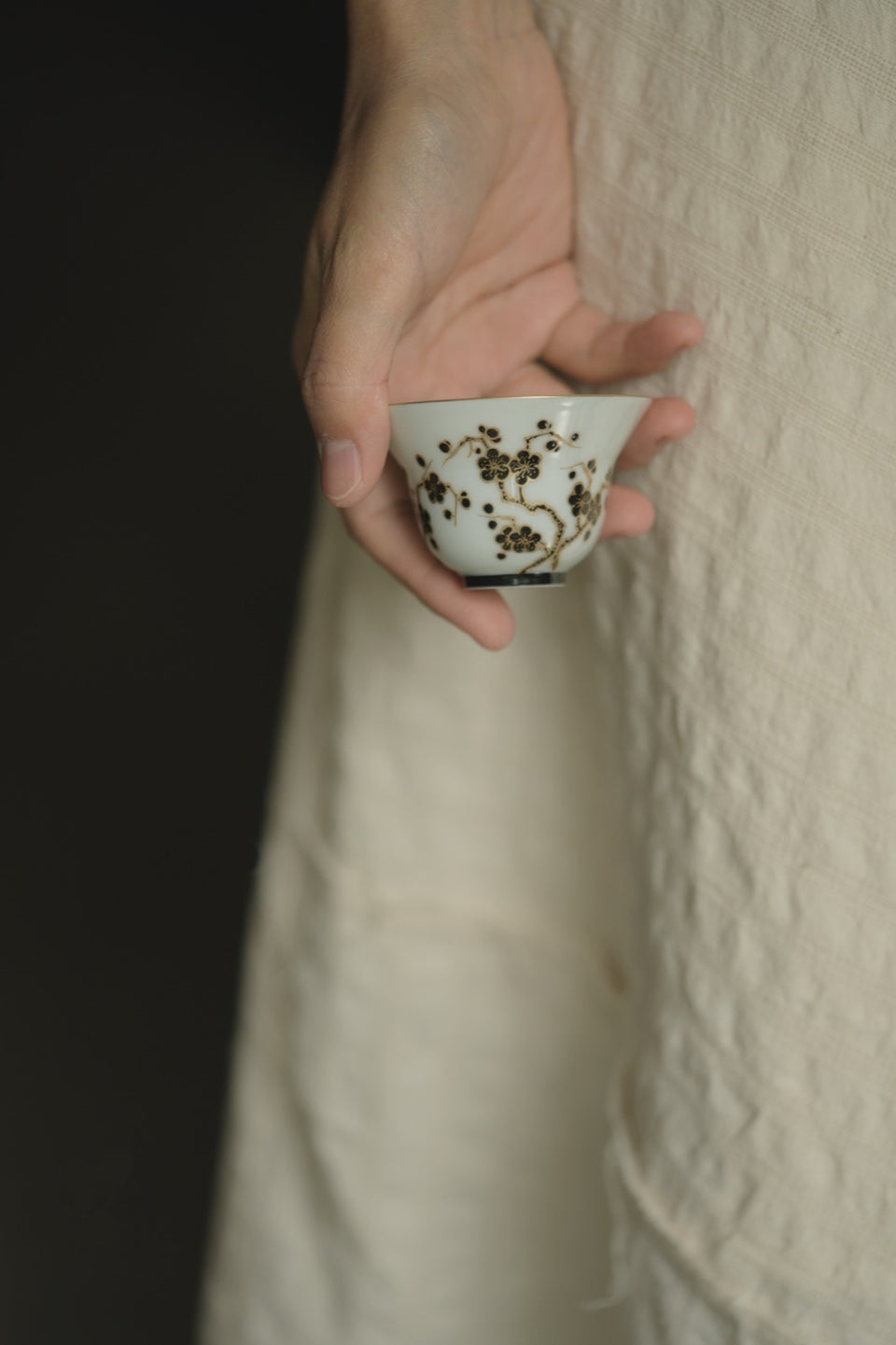 Plum Blossom Host Teacup with Gold Accents