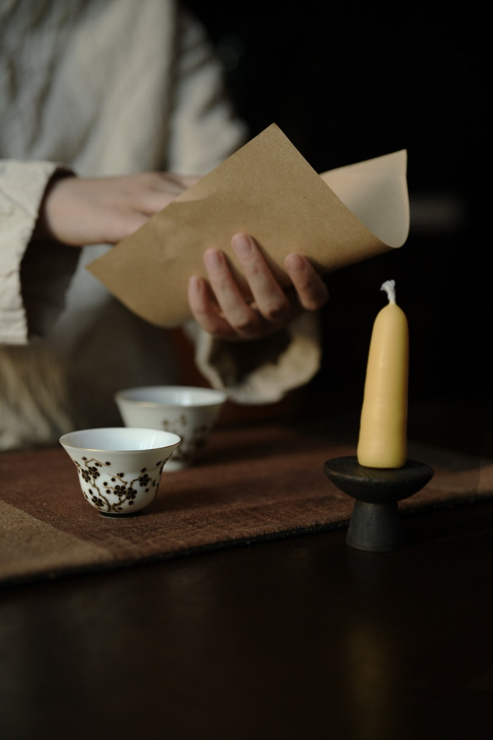 Plum Blossom Host Teacup with Gold Accents