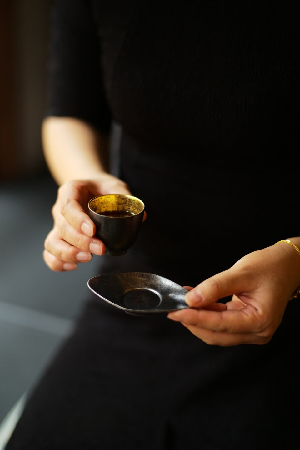 Gold & Silver Ceramic Teacup Coaster
