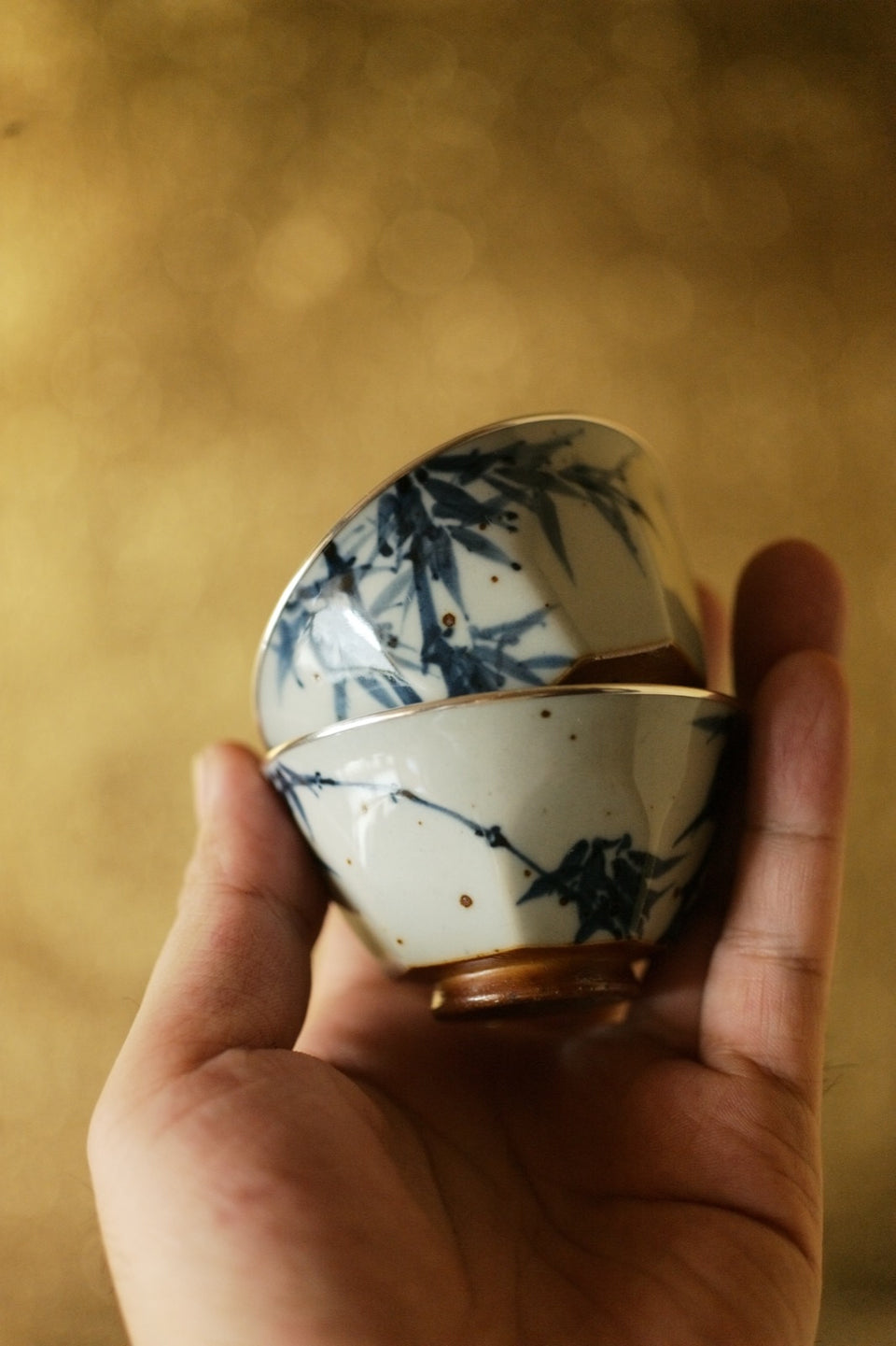 "Bamboo Shadows" Qinghua Host Teacup with Silver Rim