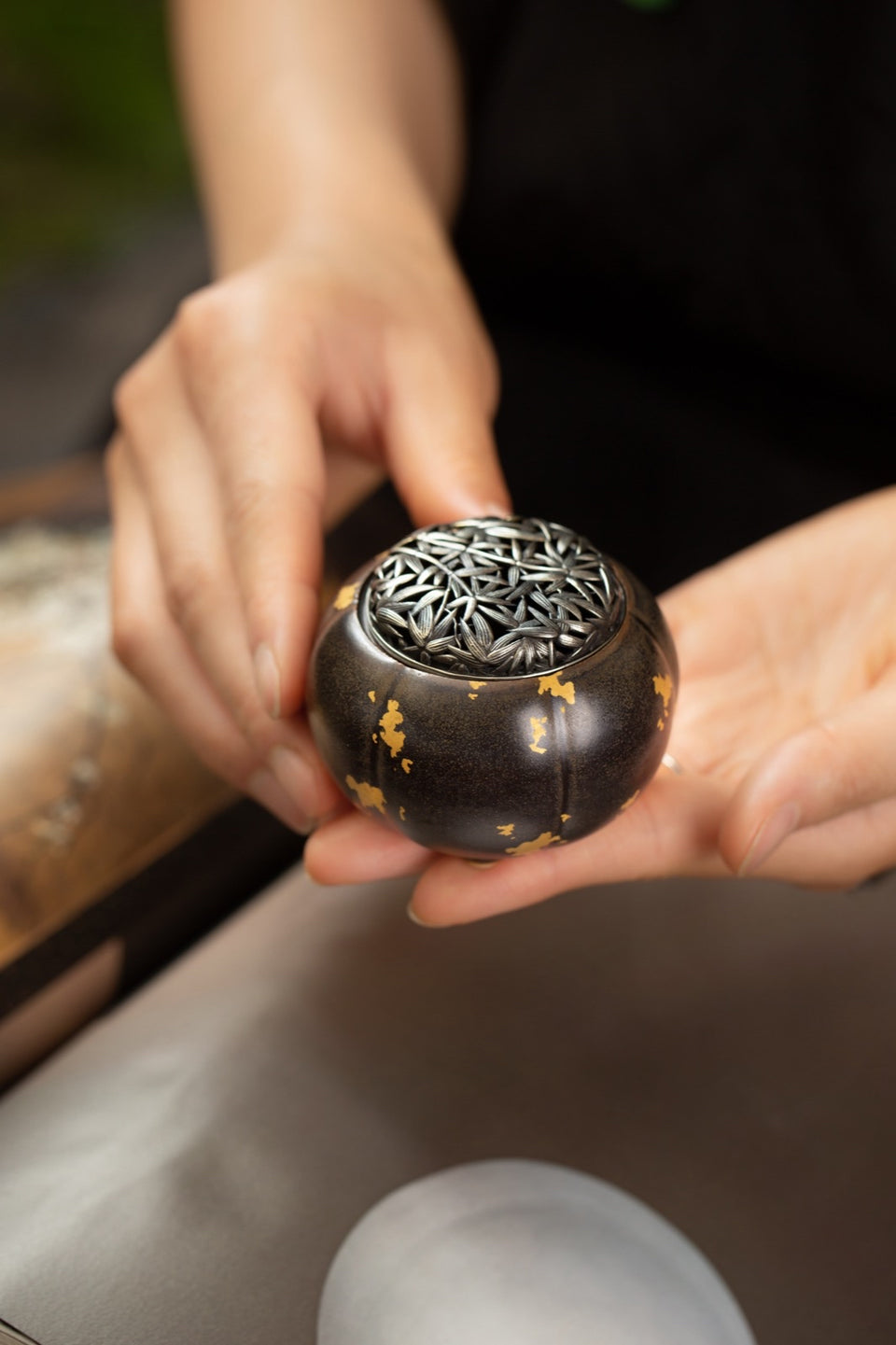 Gold-Sprinkled Pumpkin Incense Burner