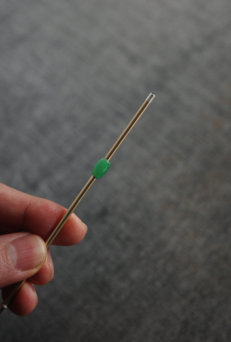 Brass Tea Pick with Jade Ring