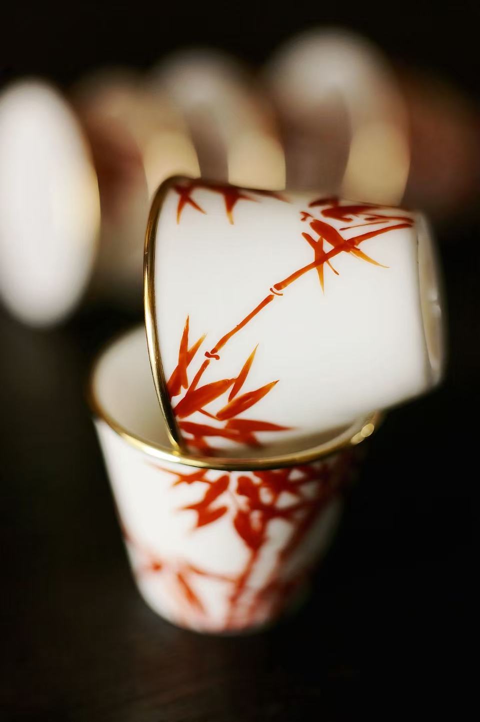 Red Bamboo Shadows Teacup Set