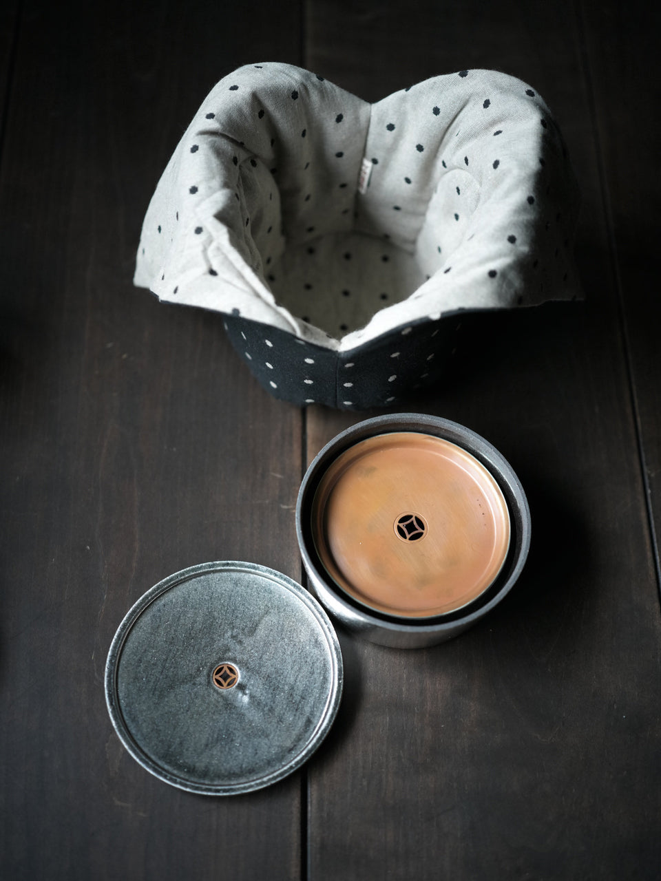 Brushed Silver Hucheng Travel Set with Copper Lid